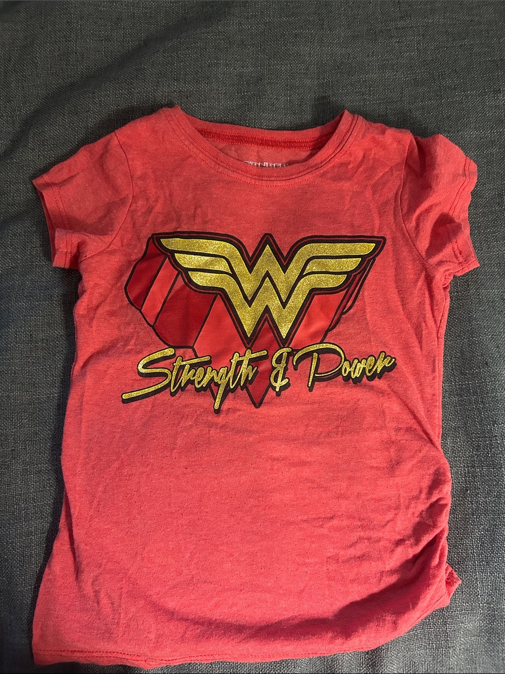 Girls' Red Wonder Hero Graphic Tee with Gold Emblem